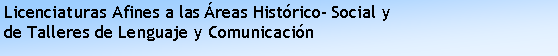 Cuadro de texto: Licenciaturas Afines a las áreas Histórico Social y de Talleres de Lenguaje y Comunicación